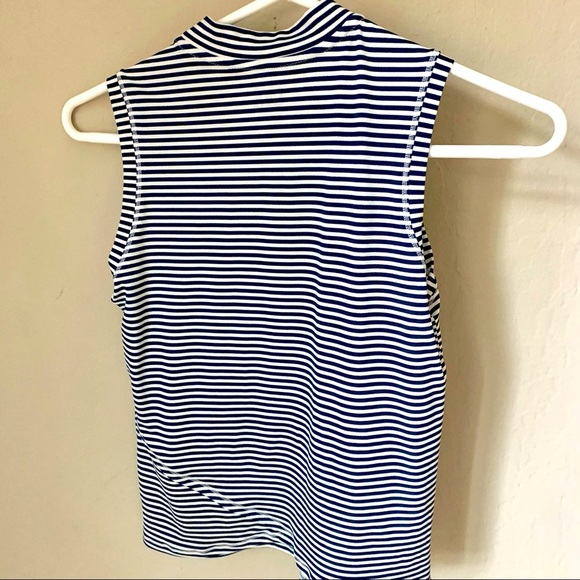 ATHLETA GIRL Overlap Rash Guard Swim Top Navy Striped Sleeveless Size Large (12) - Picture 10 of 13